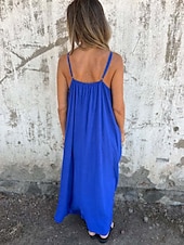 abordables concevoir des robes en coton et lin-Femmes Robe Longue Maxi Robe Robes en coton et lin Robe Décontractée Robe d&#039;été Robe Nuisette Mode Moderne Quotidien Week-end Coupe régulière Uni Sans manches Bretelles Noir Bleu Vert Kaki Été