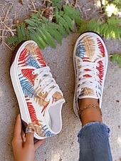 billiga Damsneakers-Färgglada damsneakers med lövtryck – avslappnade snörskor för naturälskande kvinnor, perfekta för promenader utomhus och vardagsbruk