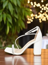 abordables Sandales à talons-Sandales à talons compensés blanches pour femmes avec brides en strass - talons de fête élégants à bout ouvert pour la vie nocturne, les clubs et les événements en soirée