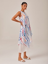 abordables Robes décontractées-robe longue fluide en mousseline à pois colorés superposés