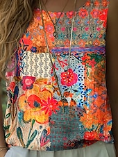 billige Blomstrete tanktop-Dame Camisole Tank Top Blomstret Grafisk Elegant Bohem Årgang Ermeløs Crew-hals Vanlige topper Svart Oransje Sommer Vår