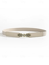 cheap Women&#039;s Belt-Women&#039;s Vintage Elastic Waist Belt with Bronze Scroll Buckle – Faux Leather Cinch Belt for Dresses and Blouses, Elegant Style for Daily Wear and Formal Occasions
