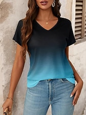 ieftine tricou Art &amp; Design-Pentru femei Tricou Grafic Gradiant Epocă Stilat Clasic Manșon scurt În V Topuri obișnuite Zilnic Imprimeu Negru Roșu-aprins Albastru piscină Vară Primăvară