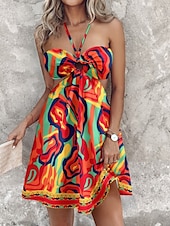 ieftine Rochii Boho-Pentru femei Rochie Mini Rochie florala Rochie de vară Rochie cu decolteu Rochie imprimata Clasic Modern În aer liber Vacanță Concediu Fit regulat Floare Fără manșon Gâtul halter Alb Galben Roșu Vin