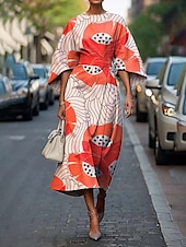 abordables Robes fleuries élégantes-Femmes Robe Midi Robe Fleurie Robe Imprimée Classique Moderne Extérieur Vacances Quotidien Coupe régulière Fleur Demi Manches Col ras du cou Rose Claire Vert foncé Orange Été