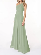 abordables Robes de demoiselle d&#039;honneur-Ligne A Robe de Demoiselle d&#039;Honneur  Une Épaule Sans manches Élégant Longueur au sol Chiffon avec Plis / Fronces 2022