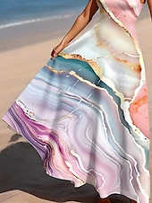 preiswerte Kunst &amp; Design Kleider-Damen Maxikleid A Linie Kleid Schulterfreies Kleid Urlaub Lässig Strand Party Normale Passform Ombre Grafik Marmor Ärmellos Quadrathals Rundausschnitt Hellrosa Eisblau Pfauenblau Sommer Frühling