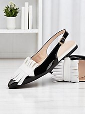 preiswerte Ballerinas für Damen-Slingback-Schuhe aus schwarzem Lackleder für Damen – elegantes Glanzfinish mit Fransendetails, perfekt für Business und Freizeit