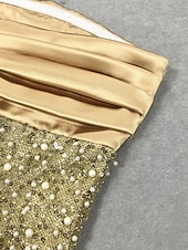 ieftine șampanie-Rochie de seară elegantă din paiete aurii rochie sirenă/trumpetă formală semiformalsă lungime la podea rochie maxi fără mâneci fără bretele pliuri din satin cu perle brodate