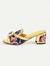 billige 1930-tallet-damesko med barokke, blomsterdekorerte hæler og perler, slip-on-sko fra 1920-tallet til fester og spesielle anledninger