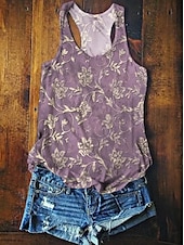 billige Blomstrete tanktop-Kvinne Top Tank Topp Sommer Topper Blomster Grafikk Basic Uten Ermer V-Hals Vanlige Topper Trykk Rød Lilla Oransje Grønn Sommer Vår