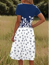 economico Abito Floreale-Per donna Mini Abito Vestito T-Shirt Abito a trapezio Abito Estivo Casual Spiaggia Ferie Vestibilità regolare Floreale Grafico Manica Corta Girocollo Blu Rosso Marrone chiaro Arancione Estate