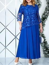 preiswerte Teelänge-A-Linie Plus Size Kleid Mutter der Braut Kurvenkleid Elegantes Rundhals Knöchel Länge Spitze 3/4 Länge Ärmel mit einfarbig 2025