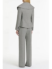 cheap Mom&#039;s Pant Suits-Houndstooth Plaid Pantsuit Two Piece Mother of the Bride Pantsuit Elegant Vintage Simple V Neck Floor Length Long Sleeve with Pleats