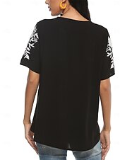 billige Blomster t-skjorte-Dame Boho skjorte Blomstret Fritid Kortermet 3/4-ermer Crew-hals Vanlige topper Arbeid Daglig Ut på byen Broderi Svart Sommer