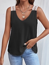 preiswerte Einfaches Tanktop-Damen Camisole-Tanktop Einfarbig Täglich Lässig Ärmellos V Ausschnitt Normale Oberteile Täglich Spitze Patchwork Schwarz Rosa Aprikose Grau Sommer