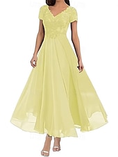 preiswerte Bodenlänge-A-Linie Brautmutterkleid Elegant V Ausschnitt Bodenlang Polyester Kurzarm mit Einfarbig 2025