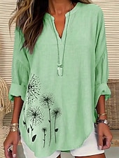 billige Blomstrete topper-Dame Bluse Blomstret Grafisk Elegant Stilfull Langermet V-hals Vanlige topper Daglig Ferie Trykt mønster Blå Lilla Grønn Kakifarget Sommer Vår