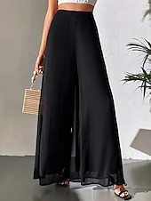 abordables jambe large et taille haute-Femmes Jambe large Chinos Vacances ancien Mode Longueur complète Taille haute Uni Avec Poches Ceinture Élastique Confortable Doux Micro-Élastique Extérieur Rue Noir Été Printemps Coupe Ample
