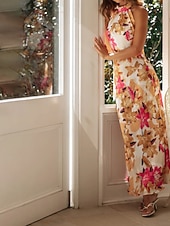 cheap Print Floral Dresses-Women's Long Dress Maxi Dress Floral Dress Halter Neck Dress Fashion Modern Vacation Going out Weekend Regular Fit Flower Sleeveless Halter Neck Yellow Pink Green Summer