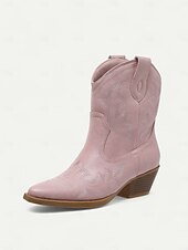 levne Cowboy &amp; Western Boots-Dámské tyrkysové kovbojské boty z umělé kůže, westernové, s vyšívanou špičatou špičkou, do poloviny lýtek, vhodné pro outfity ve venkovském stylu, rodea a venkovní akce.