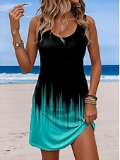 economico Arte &amp; Design Abiti-Per donna Mini Abito Vestito Estivo Abito a trapezio Abito a spalle scoperte Vacanza Casual Boho Feste Spiaggia Ombre Grafico Senza Maniche Collo a U Bianco Giallo Rosso Blu Estate