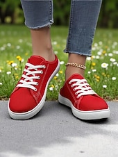 economico Sneakers da donna-Sneakers slip-on da donna in tela verde con lacci – comode scarpe da ginnastica senza schienale, ideali per passeggiate, shopping, corse a scuola e giornate estive informali