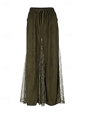 preiswerte Schlichte Röcke-Damen Rock Schwingend Spitzenrock Lässig Boho Maxi Mittlere Taille Röcke Einfarbig Spitze Urlaub Ferien Grün Sommer Polyester