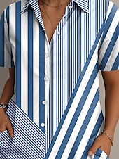 abordables Tops à Rayures et Géométriques pour Femmes-Femmes Chemise Graphique Géométrique Rayé ancien Élégant Occasionnel Manche Courte Col de chemise Hauts Réguliers Quotidien Rouge Bleu Vert Été Printemps