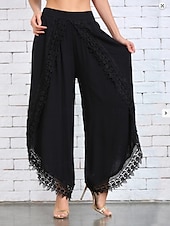 economico gamba larga e vita alta-Per donna Gamba larga Chinos Vacanza Vintage Essenziale Lunghezza intera Vita Alta Semplice Pizzo Fascia Elastica Comodo Morbido Confortevole Micro-elastico All&#039;aperto Vacanza Streetwear Nero Bianco