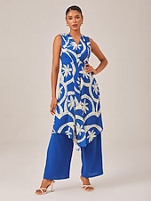 cheap Blouses &amp; Shirts-Geometric Print High Slit Beach Long Top