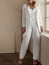 economico Tailleur pantalone della mamma-Completi pantaloni a 3 pezzi Elegante Smoking Matrimonio Inviti a matrimoni Lunghezza alla caviglia Maniche lunghe Scollatura a V Autunno Inviti a matrimoni Tessuto elasticizzato con applicazioni
