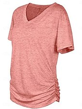 billige Plain t-skjorte-Dame Bluse Helfarge Stilfull Fritid Kortermet V-hals Vanlige topper Daglig Hvit Rosa Lilla Grå Sommer