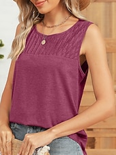 olcso Egyszerű ujjatlan felső-Női Camisole Tank Top Tömör szín Napi Stílusos Alap Ujjatlan Terített nyak Normál felsők Napi Arcpír rózsaszín Bor Medence Lóhere Nyár