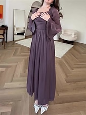 billige BLÅ-Blå A-Line Kjoler Elegant Kjole Formell Semi Formell Bryllup Gulvlengde Lang Utsvingt Erme Firkantet Utringning Glanset Organza med Folder