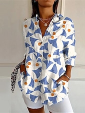 abordables Hauts de Vacances pour Femmes-Femmes Chemise Fleur Quotidien Élégant Basique Demi Manches Col en V Hauts Réguliers Quotidien Fête Imprimé Blanche Bleu Beige Printemps Automne