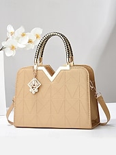 levne Kabelky a tote tašky-Dámská kabelka z umělé kůže s perlovým přívěskem – elegantní geometrické horní ucho a crossbody kabelka do kanceláře, na každodenní dojíždění a formální příležitosti