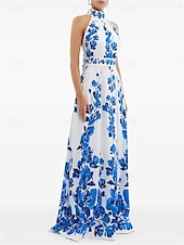 cheap Casual / Daytime Wedding-A-Line Quinceanera Dresses Elegant Dress Wedding Wedding Guest Floor Length Sleeveless Halter Neck Chiffon Backless with Floral Print Wedding Guest Dress