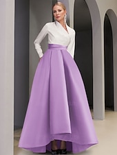 preiswerte SCHWARZ-Abendkleid in A-Linie mit schwarzer Krawatte, elegantes Kleid für formelle Hochzeitsgäste, asymmetrisch, lange Ärmel, V-Ausschnitt, Satin mit Tasche, 2025