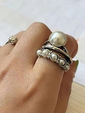 cheap Women&#039;s Rings-Women&#039;s Vintage Pearl Ring - Bohemian Style, Perfect for Casual and Beach Wear