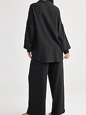 abordables Ensembles-Femmes Actif Mode Chemises en coton et lin Ensembles en coton et lin Chemisier manche longue Col de chemise Couleur Unie Dubbele Rij Knopen Fête Décontracté Quotidien Noir Ivoire Vin Été Coupe