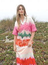 baratos vestido casual estampado-vestido camisa estampado com gradiente de cor