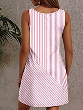 tanie Sukienki w paski i geometryczne-Damskie Sukienka mini Sukienka t-shirtowa Letnie sukienki Codzienny Codzienny Święto Regularny Graficzny Geometryczny Prążki Bez rękawów W serek Rumiany róż Niebieski Zielony Szary Lato