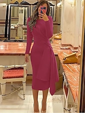 economico Abiti da cocktail-Abiti da cocktail scivolati per matrimoni in spiaggia abito elegante formale autunno lunghezza ginocchio manica lunga scollo gioiello tessuto elasticizzato con pieghe abiti Derby arricciati 2025