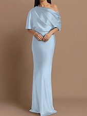 preiswerte GRÜN-Etui Kleid Mutter der Braut Hochzeitsgast Formelles Abendkleid Elegante Party Schulterfrei Zug-Länge Satin Halbelängliche Ärmel mit Raffung.