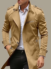 billiga Trenchcoat för män-Herr Övergångsjacka Trenchcoat Utomhus Alla årstider Vindtät jacka Ytterkläder Kläder Streetwear Slät Framficka Kavajslag Enkelknäppt