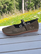 cheap Women&#039;s Flats-Women&#039;s Comfort Mary Jane Wide-Toe Flats with Floral Cutouts – Soft Sole Casual Barefoot Shoes for Ladies – Great for Brunch, Farmers Markets and Outdoor Leisure