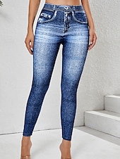 cheap Blue 3D Print-Women&#039;s Leggings Trousers 3D Print Chinos Vacation Streetwear Casual Full Length High Waist Plain Comfy Soft Comfortable Stretchy Outdoor Street Blue Dark Blue Gray Summer Skinny
