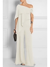 abordables Combinaisons pour maman-Combinaisons invitée de mariage élégante robe de mariage formelle fête longueur du sol manches courtes épaules dénudées automne invité de mariage chiffon avec volants 2025 taille sur mesure gratuite