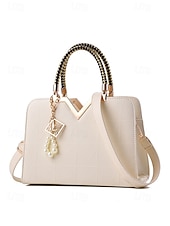 levne Kabelky a tote tašky-Dámská kabelka z umělé kůže s perlovým přívěskem – elegantní geometrické horní ucho a crossbody kabelka do kanceláře, na každodenní dojíždění a formální příležitosti